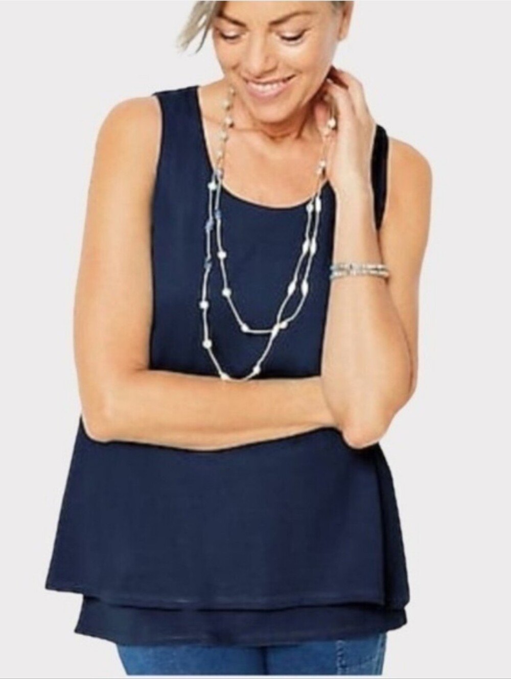 Pure Jill 100% Cotton Layered Sleeveless Top. Navy blue. Size small.